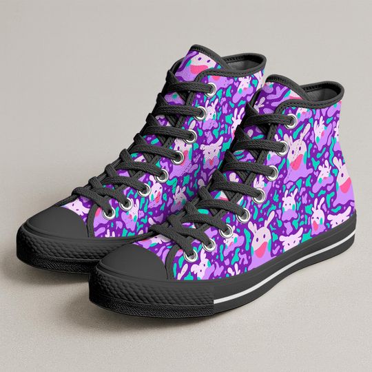 Discover Goomy High Top Canvas Shoes, Cute Purple Slime Dragon Pattern Sneakers, Handmade Unisex Kawaii Style, Goomy Shoes Gifts