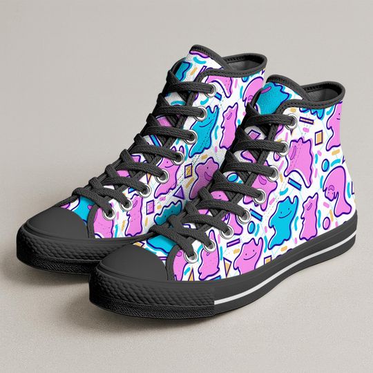 Ditto High Top Shoes, Cute Shiny Ditto Pattern Sneakers, Ditto Shoes Gifts