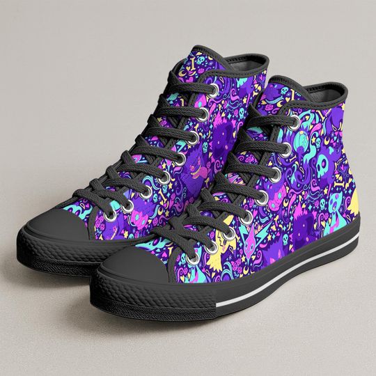 Gengar Mimikyu High Top Shoes, Spooky Cute Ghost Sneakers, Kawaii Printed Shoes, Cute Gengar Gifts