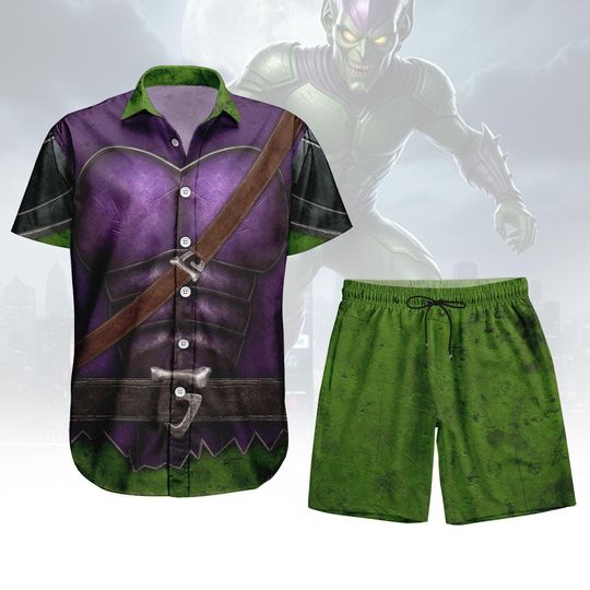 Green Goblin Button Shirt, Men Shorts, Spider Man Green Goblin Costume, Goblin Cosplay, Supervillains Hawaiian Shirt, Halloween Gift