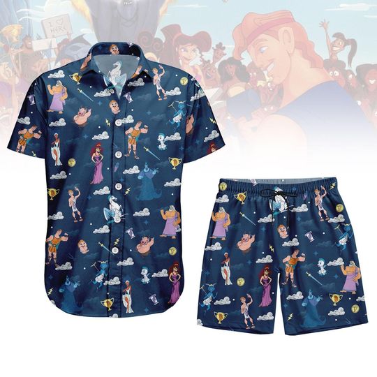 Disney Hercules Button Shirt, Unisex Shorts, Hercules Hawaiian Shirt, Hercules Movie Summer Shirt, Hercules Shirt, Movie Lover Gift
