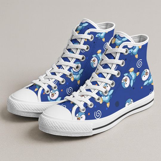 Piplup High Top Shoes, Kawaii Ocean Sneakers, Cute Printed Shoes, Piplup Shoes Gifts