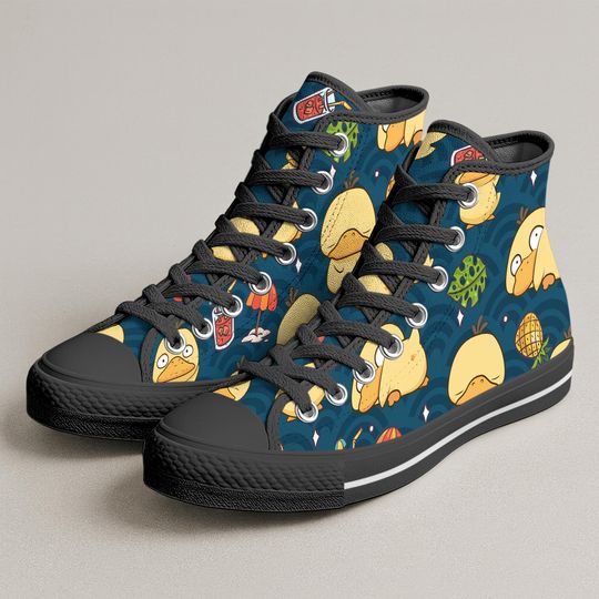 Discover Psyduck High Top Canvas Shoes, Cute Kawaii Duck Sneakers, Handmade Unisex Canvas Shoes, Funny Psyduck Pattern Printed Shoes Gift