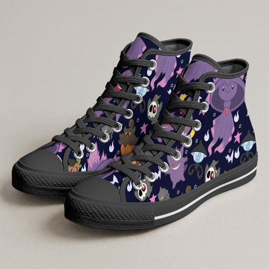 Gengar Mismagius High Top Shoes, Cute Ghost Pattern Sneakers, Anime Shoes, Gengar Shoes Gifts