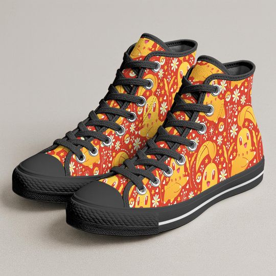 Chikorita High Top Shoes, Cute Kawaii Anime Sneakers, Floral Pattern Shoes, Chikorita Shoes Gift