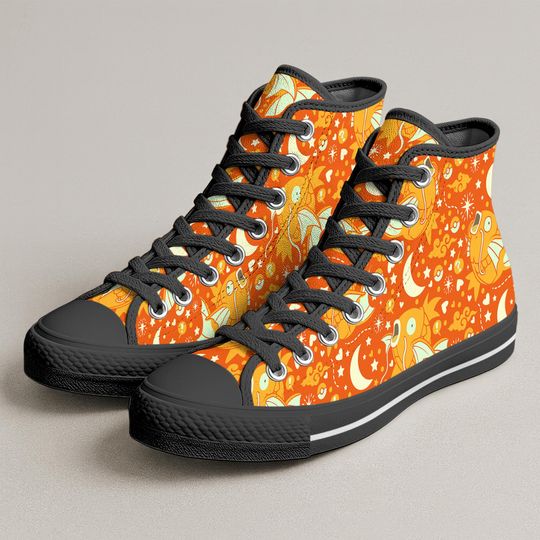 Shiny Magikarp High Top Shoes, Funny Orange Kawaii Fish Sneakers, Anime Shoes, Magikarp Shoes Gift