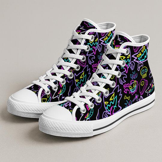 Gengar High Top Shoes, Graffiti Gengar Sneakers, Streetwear Kawaii Style, Gengar Shoes Gifts