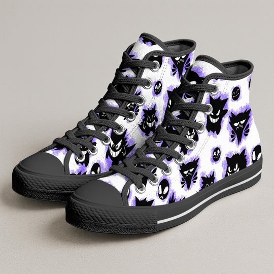 Gengar High Top Shoes, Cute Ghost Pattern Sneakers, Gengar Shoes Gifts
