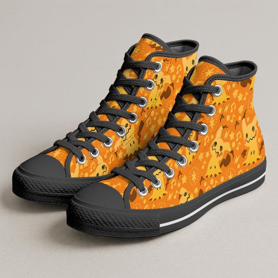 Mimikyu High Top Shoes, Cute Ghost Pattern Sneakers, Spooky Anime Shoes, Mimikyu Shoe Gift