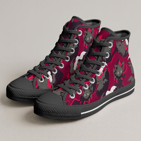 Zorua High Top Shoes, Dark Flame Kawaii Sneakers, Cute Printed Shoes, Zorua Shoes Gifts