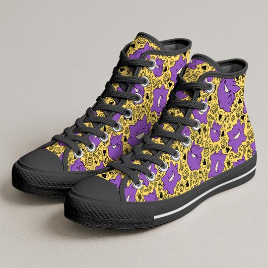 Gengar High Top Shoes, Ghost Pattern Sneakers, Kawaii Anime Shoes, Cute Gengar Gift