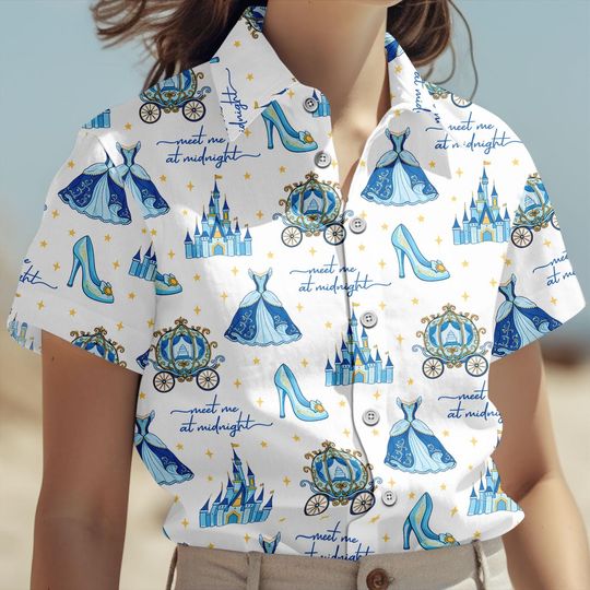 Cinde Button Shirt, Meet me at Midnight Shirt, Disney Cinde Hawaiian Shirt, Princess Party Gift, Disney Girls Trip Shorts