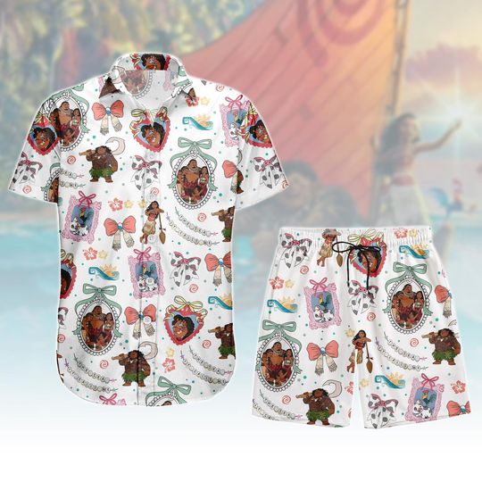 Disney Moana Coquette Bows Button Shirt, Maui Moana Hei Hei and Pua Hawaiian Shirt, Disney Family Shirt, Disney Girl, Princess Gift