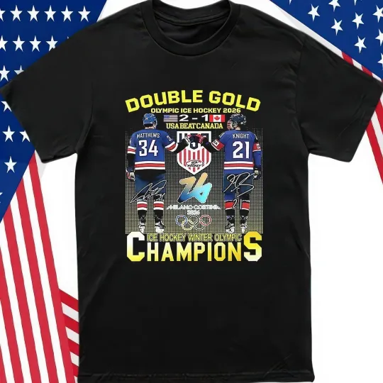 Team USA Men's Ice Hockey Fan Winter Olympic Champions 2026 Double Gold T-Shirt