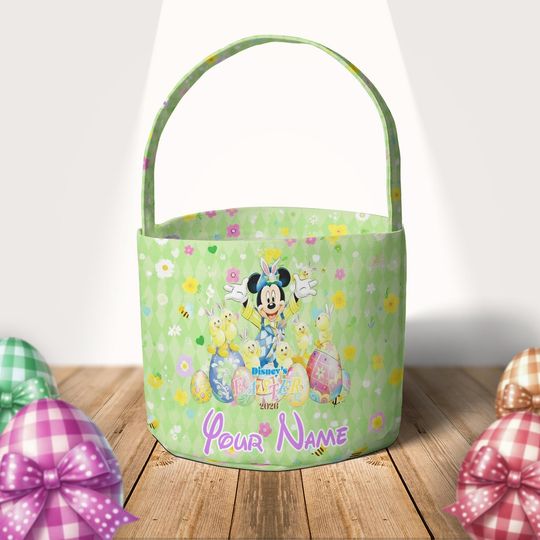 Discover Personalized Mickey Disney Easter Basket, Mickey MinnieBunny Easter Egg Hunt Basket, WDW Disneyland Family Happy Easter Decor