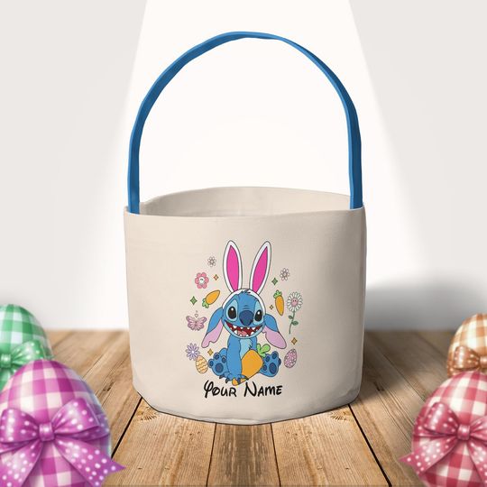 Discover Personalized Disney Stitch Easter Basket with Name, Easter Bunny Gift for Kids, Easter Basket