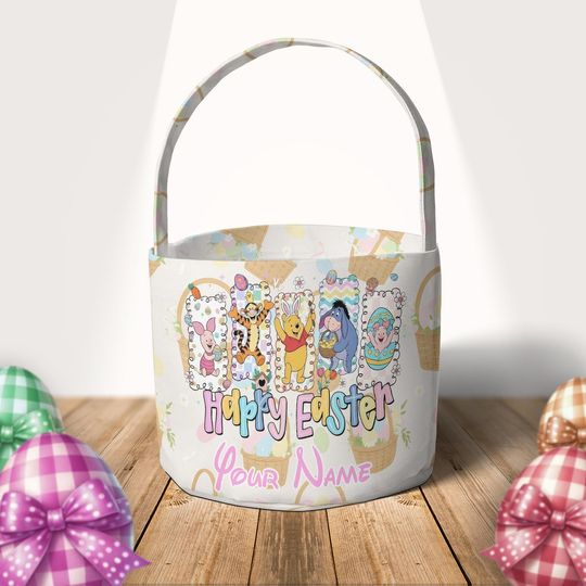 Discover Personalized Pooh & friends Disney Easter Basket, Winnie The Pooh Bunny Easter Egg Hunt Basket, WDW Disneyland Family Happy Easter Decor