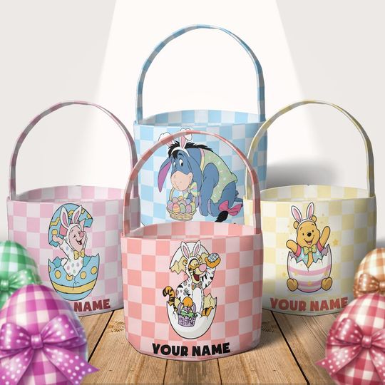 Discover Personalized Pooh & friends Disney Easter Basket, Winnie The Pooh Bunny Easter Egg Hunt Basket, WDW Disneyland Family Happy Easter Decor