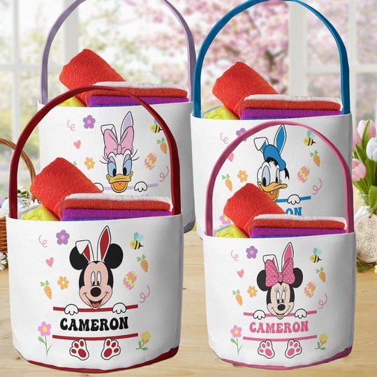 Discover Personalized Mickey & friends Disney Easter Basket, Mickey MinnieBunny Easter Egg Hunt Basket, WDW Disneyland Family Happy Easter Decor