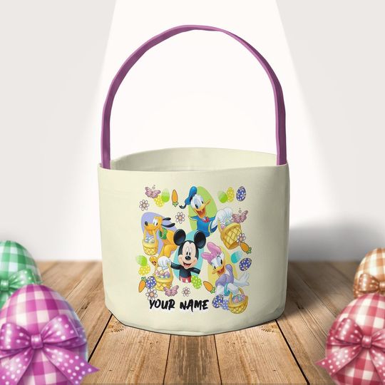 Discover Personalized Mickey & friends Disney Easter Basket, Mickey Minnie Bunny Easter Egg Hunt Basket, WDW Disneyland Family Happy Easter Decor