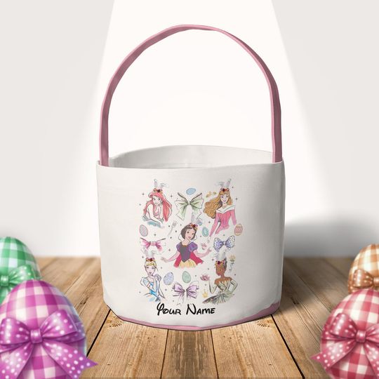 Discover Personalized Coquette Bows Disney Princess Easter Basket, Princess Bunny Easter Egg Hunt Basket, WDW Disneyland Family Easter Trip 2026