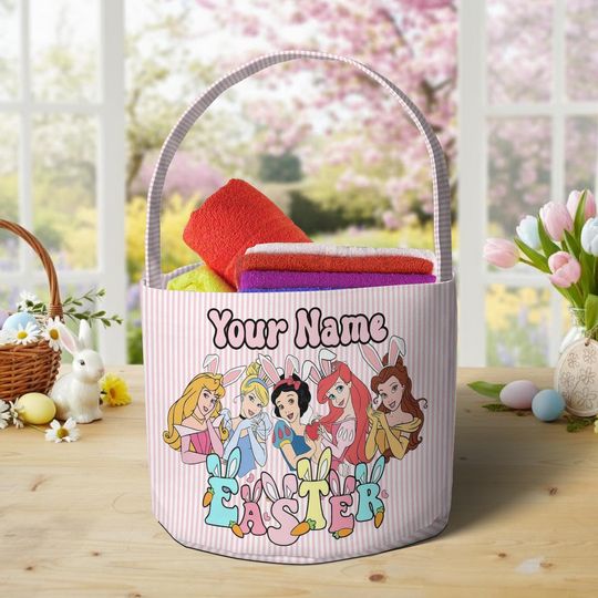 Discover Personalized Coquette Bows Disney Princess Easter Basket, Princess Bunny Easter Egg Hunt Basket, WDW Disneyland Family Easter Trip 2026