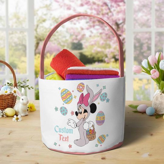Discover Personalized Minnie Disney Easter Basket, Mickey and Friends Bunny Easter Egg Hunt Basket, WDW Disneyland Family Happy Easter Decor