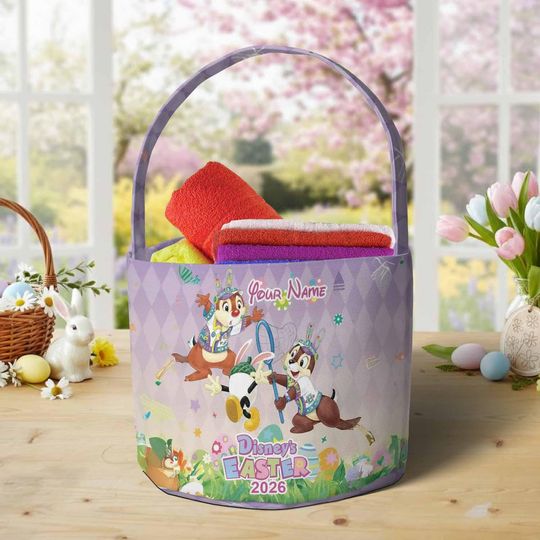 Discover Personalized Disney Easter Basket with Name, Chip  And Dale Easter Bunny Gift for Kids, Easter Egg Hunt Basket, Baby Shower Gift