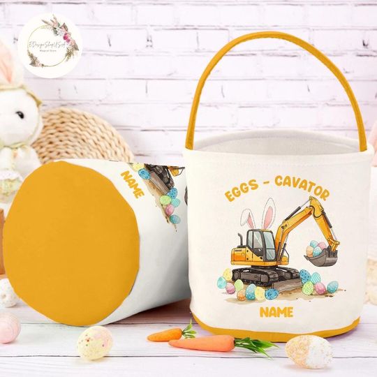 Discover Personalized Eggs-Cavator Boys Girls Easter Basket, Easter Basket with Name, Babys First Easter Gift, Easter Egg Hunt Basket, Easter Gift