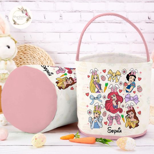 Discover Personalized Coquette Bows Disney Princess Easter Basket, Princess Bunny Easter Egg Hunt Basket, WDW Disneyland Family Easter Trip 2025