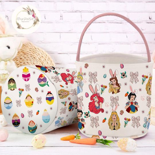 Discover Personalized Coquette Bows Disney Princess Easter Basket, Princess Bunny Easter Egg Hunt Basket, WDW Disneyland Family Easter Trip 2025