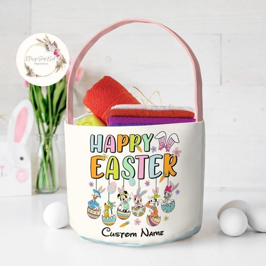 Discover Personalized Mickey and Friends Disney Easter Basket, Happy Easter Bunny Egg Hunt Basket, WDW Disneyland Family Easter Trip 2024, Easter Kid