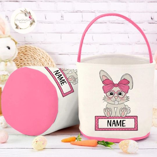 Discover Personalized Personalized Easter Bunny Basket, Baby Name Basket, Easter Egg Hunt Basket, Easter Basket for Kids, Spring Basket, Family Bag
