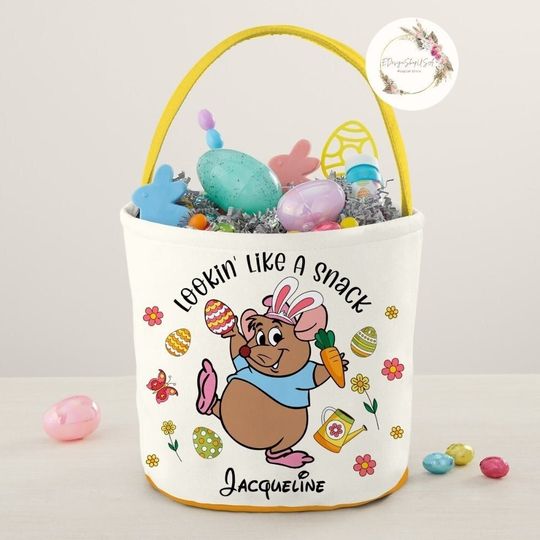 Discover Personalized Lookin Like A Snack Gus Gus Disney Easter Basket, Princess Cinde Gus Mouse Bunny Easter Egg Hunt Basket, Happy Easter 2024