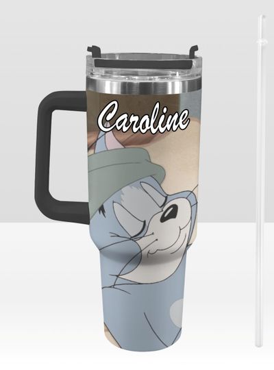 Tom and Jerry 40 oz Tumbler: Personalized Stanley-Inspired Stainless Steel Cup