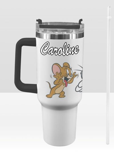 Tom and Jerry 40 oz Tumbler: Personalized Stanley-Inspired Stainless Steel Cup