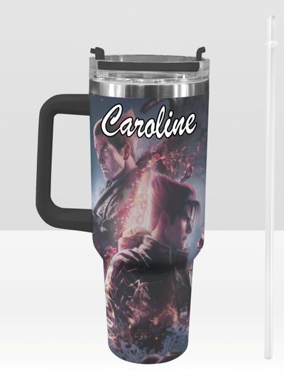 Tekken 40 oz Tumbler: Jin Kazama and Kazuya Mishima Personalized Stanley-Inspired Stainless Steel Cup