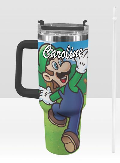 Super Mario 40 oz Tumbler: Luigi Personalized Stanley-Inspired Stainless Steel Cup