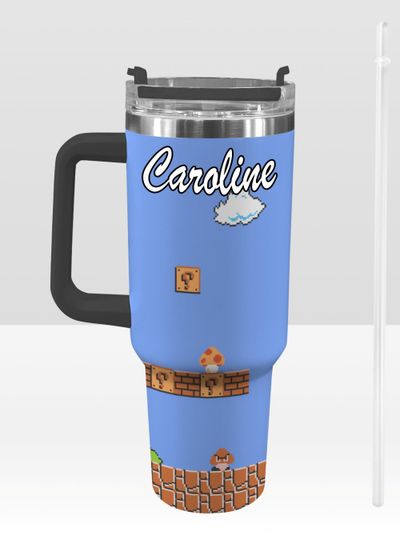 Super Mario 40 oz Tumbler: Personalized Stanley-Inspired Stainless Steel Cup