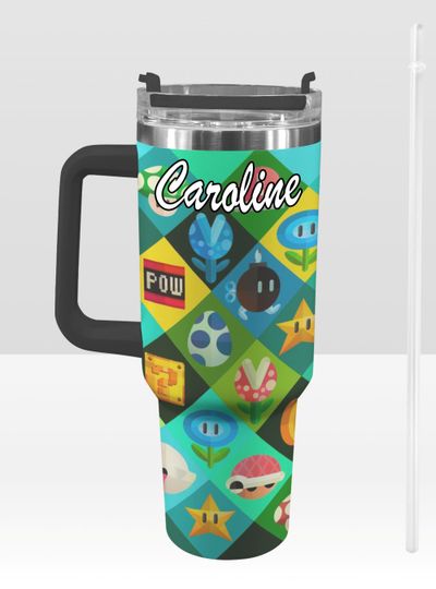 Super Mario 40 oz Tumbler: Personalized Stanley-Inspired Stainless Steel Cup