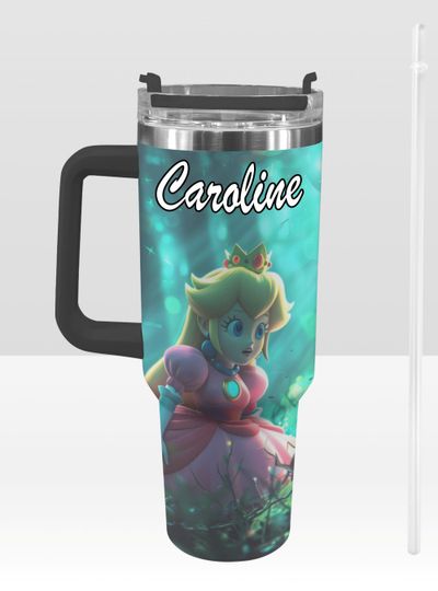 Super Mario 40 oz Tumbler: Princess Peach Personalized Stanley-Inspired Stainless Steel Cup