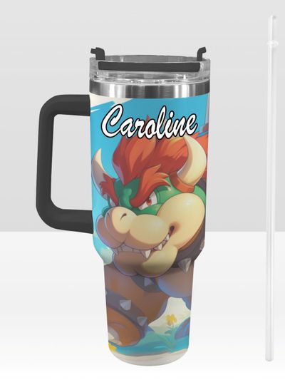 Bowser 40 oz Tumbler: Super Mario Personalized Stanley-Inspired Stainless Steel Cup