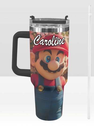 Super Mario 40 oz Tumbler: Personalized Stanley-Inspired Stainless Steel Cup