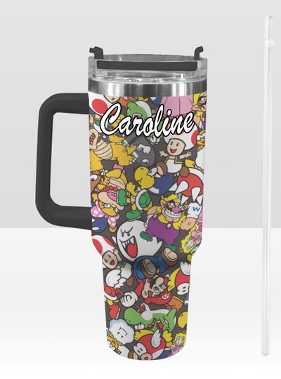 Super Mario 40 oz Tumbler: Personalized Stanley-Inspired Stainless Steel Cup