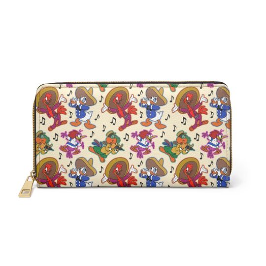 Three Caballeros Leather Wallet, Cartoon Zipper Wallet, Gift For Her