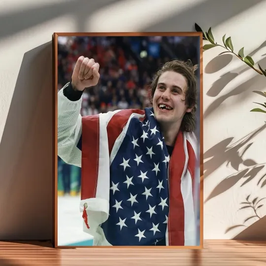 Jack Hughes USA Hockey 2026 Winter Olympics Gold Poster