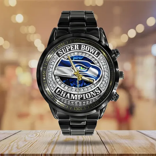 Seahawks 2026 SBowl LX Champions Black Stainless Steel Watch