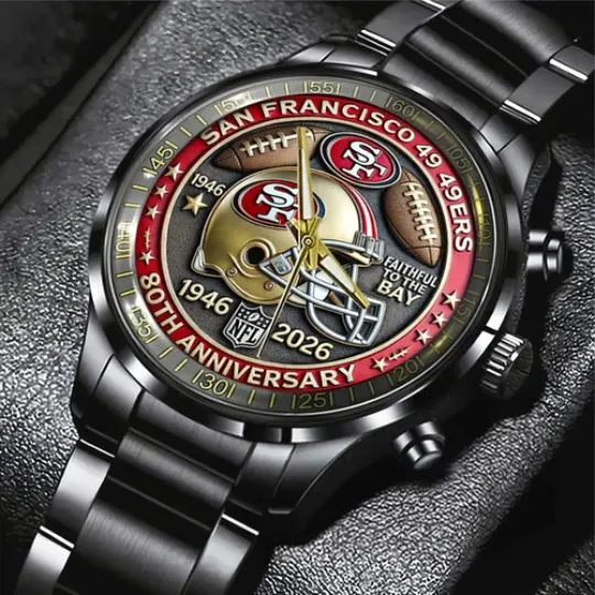 49ers 80th Anniversary 2026 Black Stainless Steel Watch