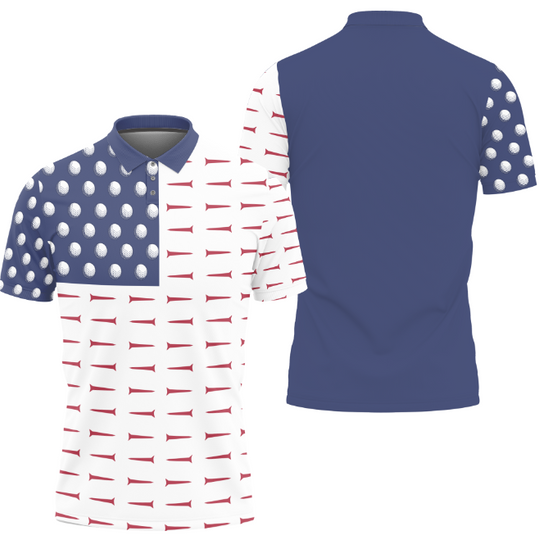 4th of July American Flag Golf Polo Shirt, Patriotic Golf Attire for Independence Day