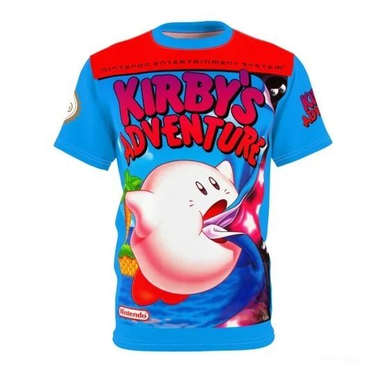 Discover Kirby's Adventure 1993 NES Retro Video Game Nintendo Box Cover Game T-Shirt